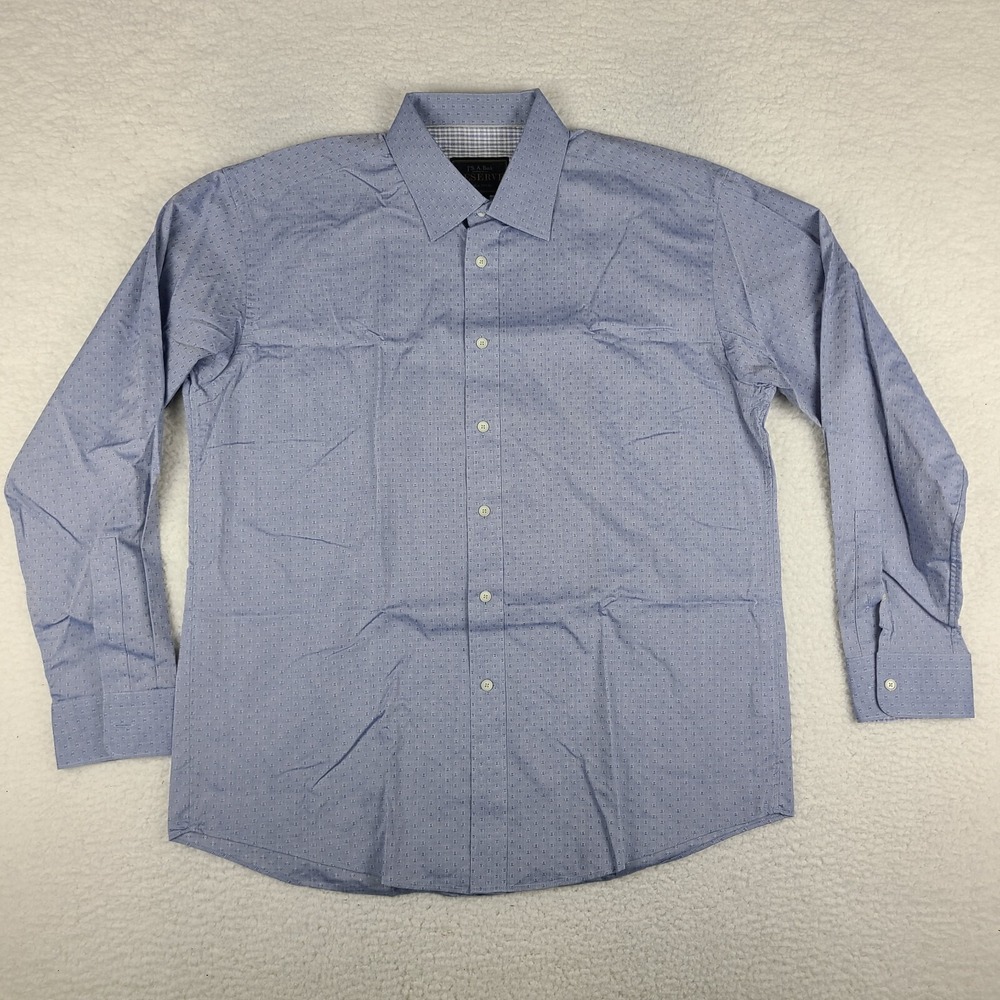 Jos A Bank Reserve Shirt Mens Large Blue Chambray Geometric Dress Button Up
